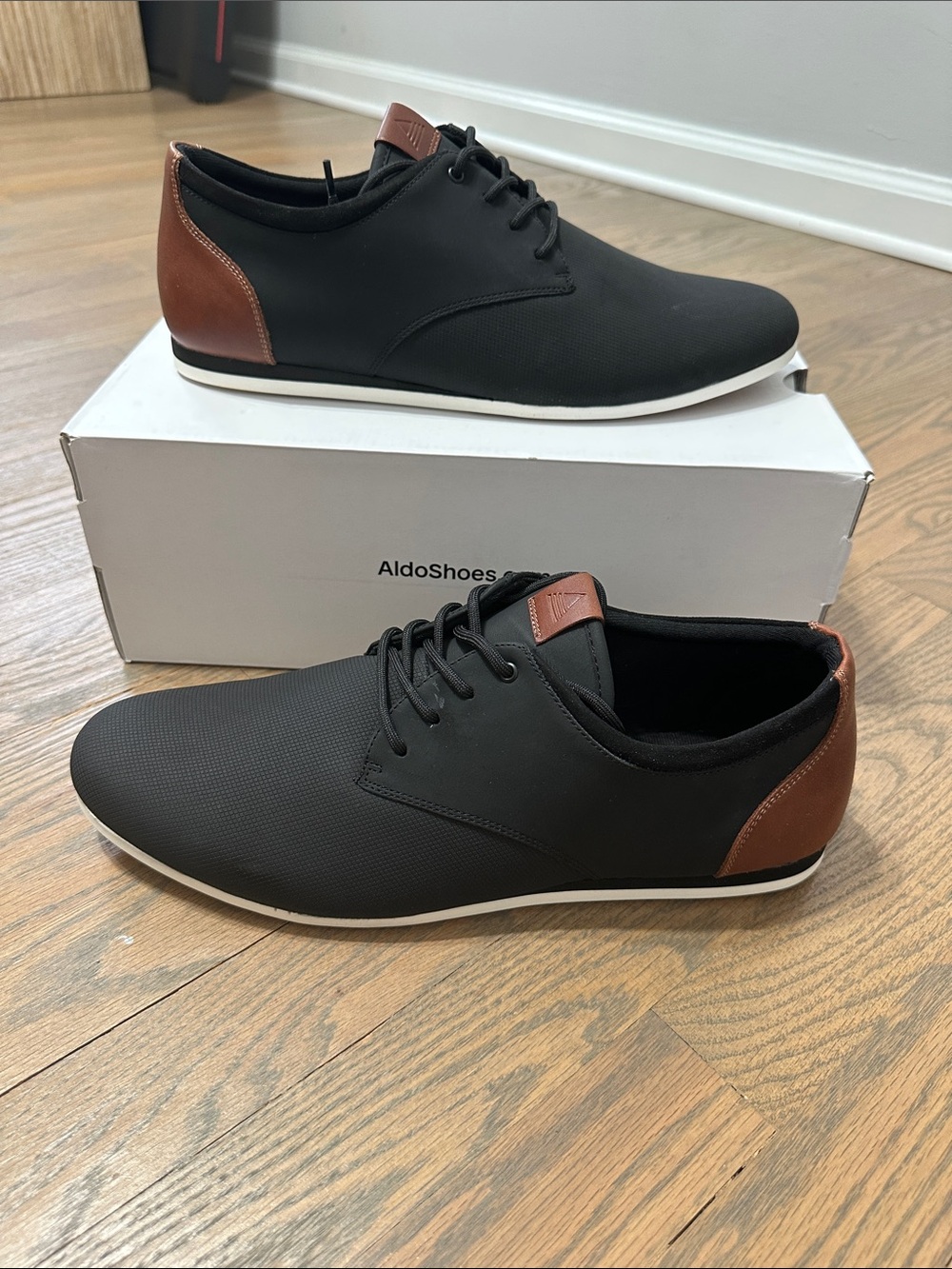 Aldo Black and Brown Lace-Up Slip-On Loafers